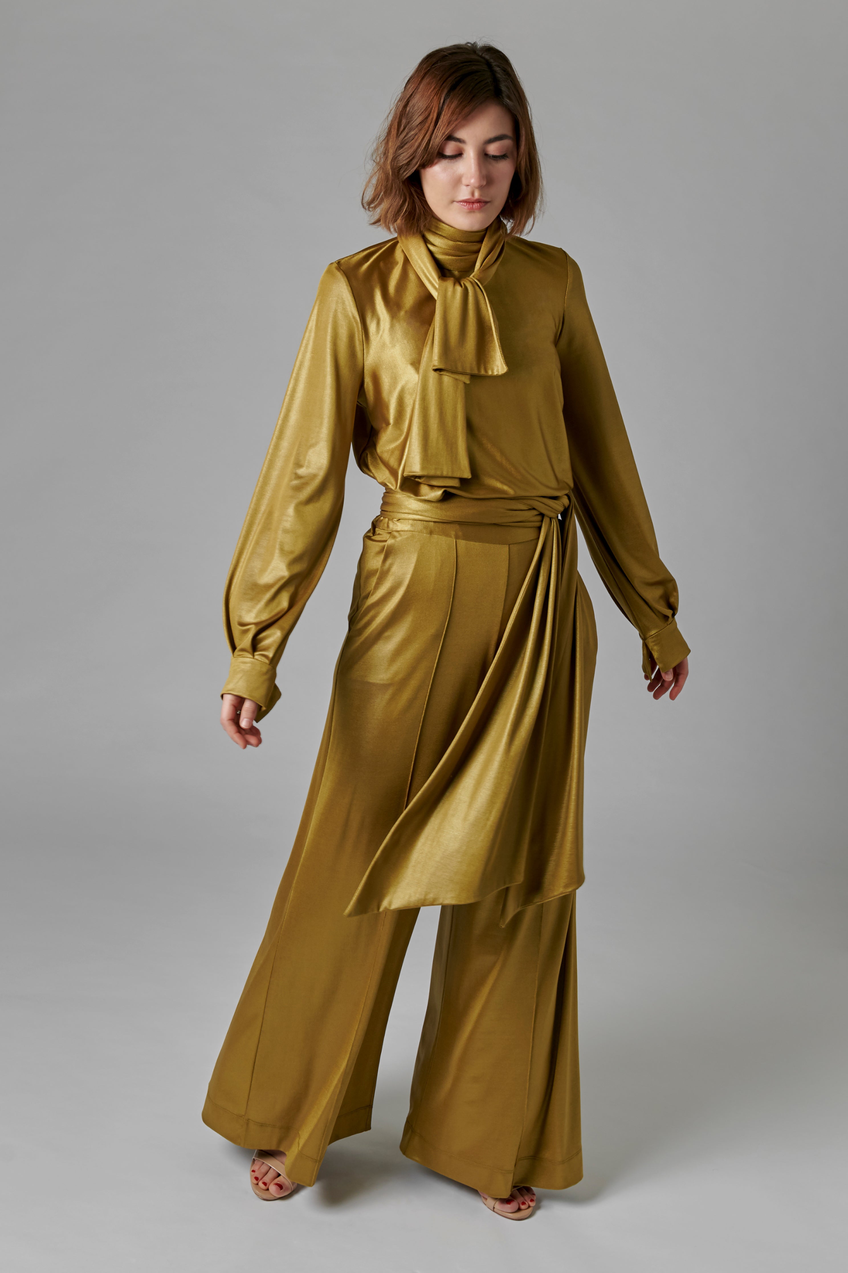 Lamé Wide Leg Trouser